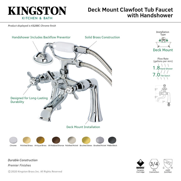 Essex KS288MB Three-Handle 2-Hole Deck Mount Clawfoot Tub Faucet with Hand Shower, Matte Black