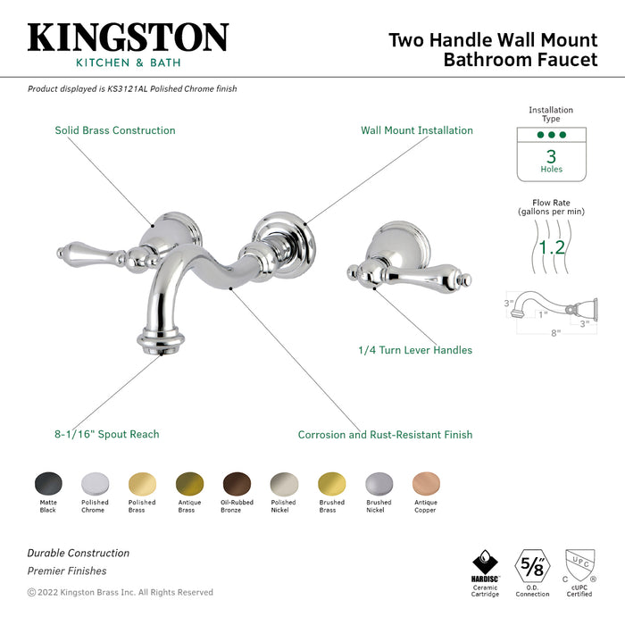 Kingston Brass KS3247BEX 8-Inch Center Wall Mount Bathroom Faucet, Brushed  Brass