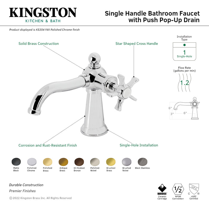 Hamilton KS3541NX One-Handle 1-Hole Bathroom Faucet with Push Pop-Up Drain, Polished Chrome