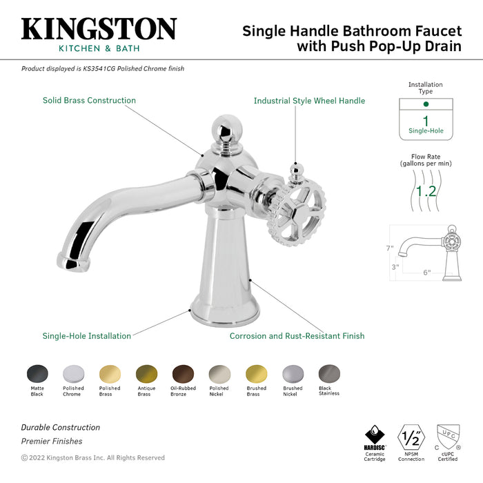 Fuller KS3542CG One-Handle 1-Hole Bathroom Faucet with Push Pop-Up Drain, Polished Brass