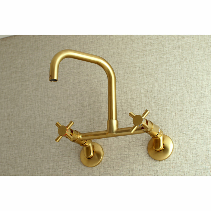 Kingston Brass English Country Double-Handle Deck Mount Gooseneck Bridge  Kitchen Faucet with Brass Sprayer in Polished Brass HKS7752PXBS - The Home