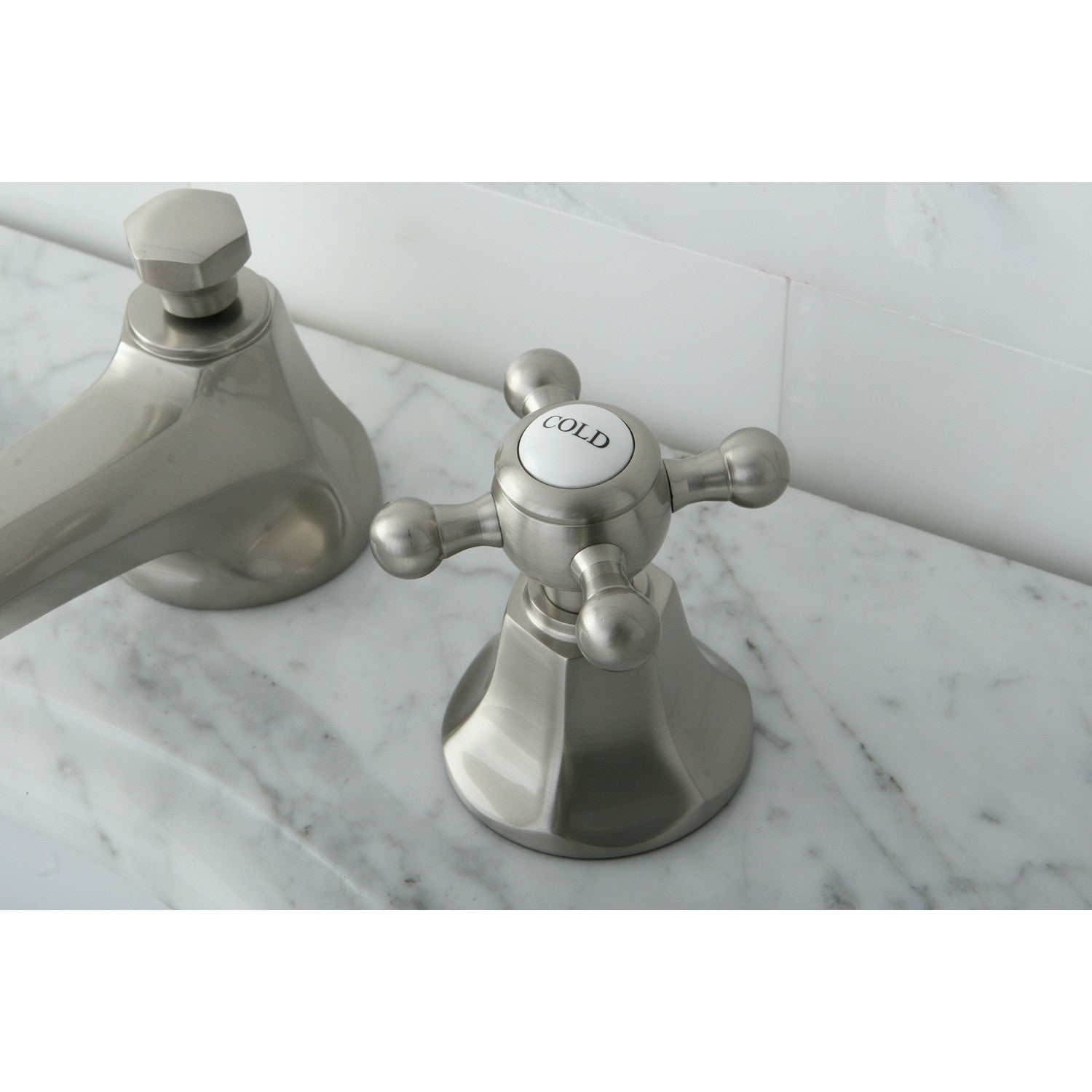 Metropolitan KS4468BX Two-Handle 3-Hole Deck Mount Widespread Bathroom  Faucet with Brass Pop-Up, Brushed Nickel