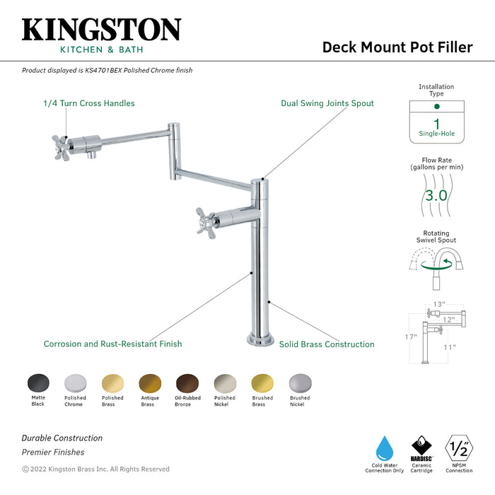 Essex KS4707BEX Single-Hole Deck Mount Pot Filler, Brushed Brass