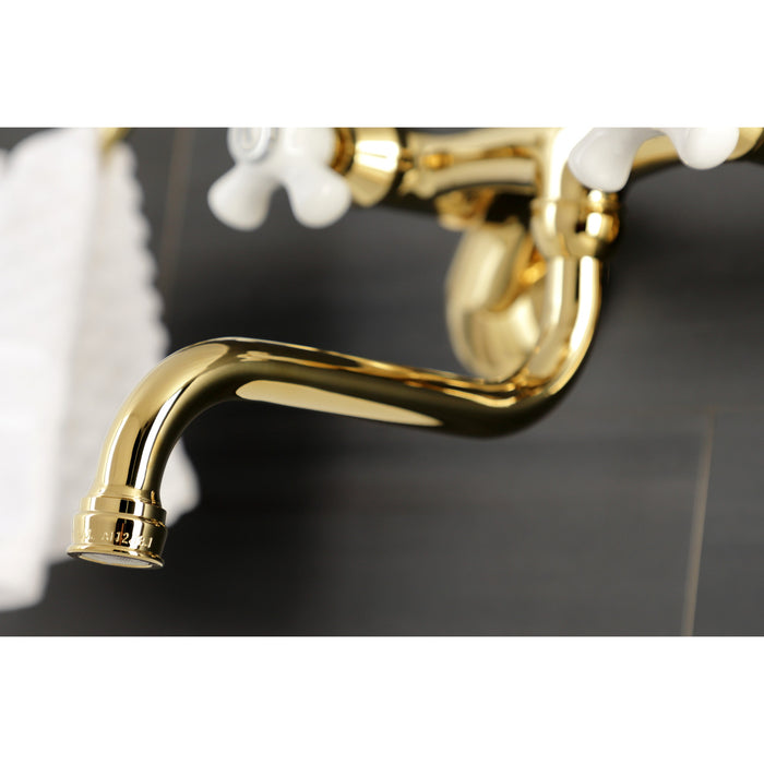 Kingston KS616PB Two-Handle 2-Hole Wall Mount Bathroom Faucet, Polished Brass