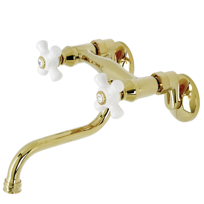 Kingston KS616PB Two-Handle 2-Hole Wall Mount Bathroom Faucet, Polished Brass