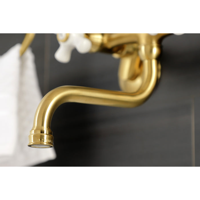 Kingston KS616SB Double-Handle 2-Hole Wall Mount Bathroom Faucet, Brushed Brass