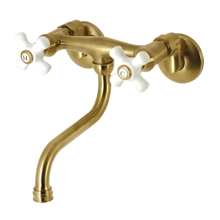 Kingston KS616SB Double-Handle 2-Hole Wall Mount Bathroom Faucet, Brushed Brass