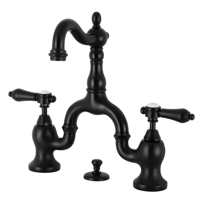 Heirloom KS7970BAL Two-Handle 3-Hole Deck Mount Bridge Bathroom Faucet with Brass Pop-Up, Matte Black