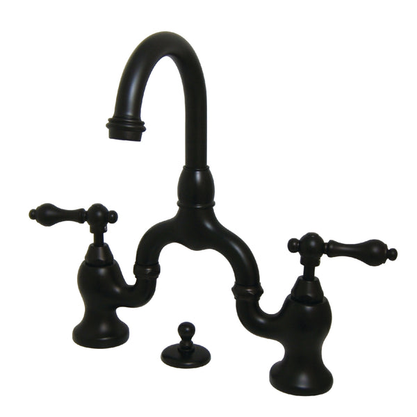 English Country KS7995AL Two-Handle 3-Hole Deck Mount Bridge Bathroom  Faucet with Brass Pop-Up, Oil Rubbed Bronze