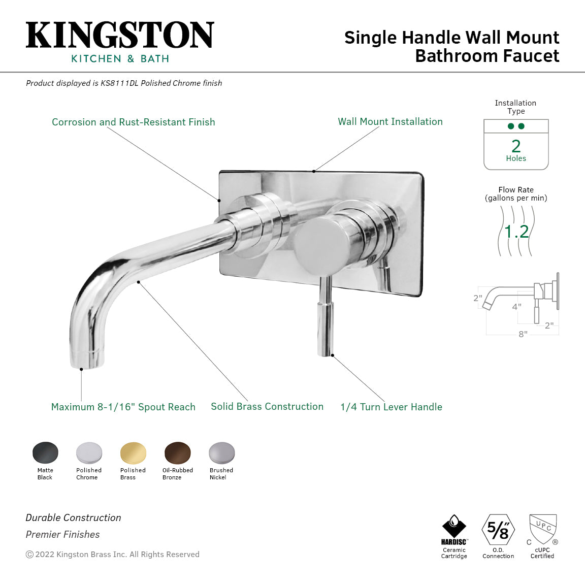 Kingston Brass Concord KS8110DL Single-Handle 2-Hole Wall