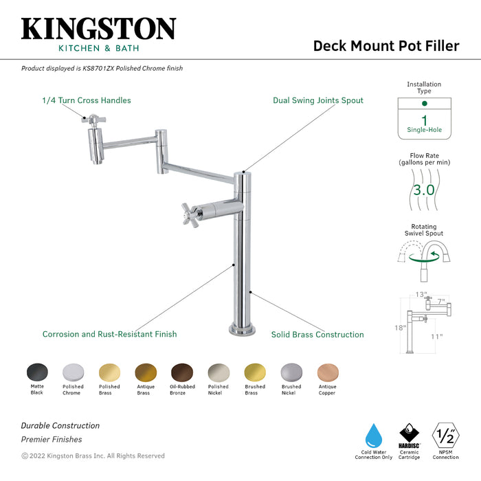 Millennium KS8706ZX Two-Handle 1-Hole Deck Mount Pot Filler, Polished Nickel