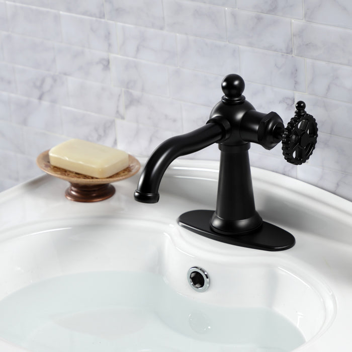 Fuller KSD3540CG One-Handle 1-Hole Bathroom Faucet with Deck Plate and Push Pop-Up Drain, Matte Black