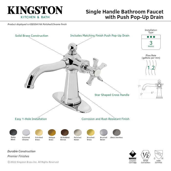 Hamilton KSD3542NX One-Handle 1-Hole Bathroom Faucet with Deck Plate and Push Pop-Up Drain, Polished Brass