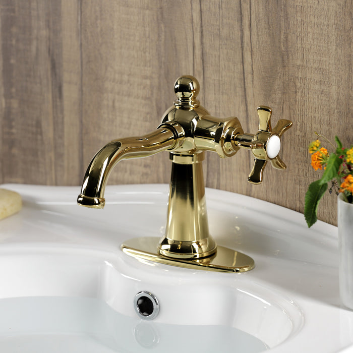 Hamilton KSD3542NX One-Handle 1-Hole Bathroom Faucet with Deck Plate and Push Pop-Up Drain, Polished Brass