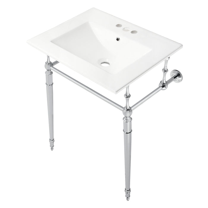 Edwardian KVPB24187W4CP 24-Inch Console Sink with Brass Legs (4-Inch, 3 Hole), White/Polished Chrome