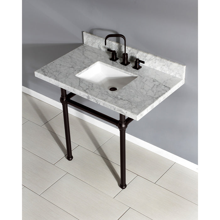 Fauceture KVPB3630MBSQ5 36-Inch Marble Console Sink with Brass Feet, Carrara Marble/Oil Rubbed Bronze