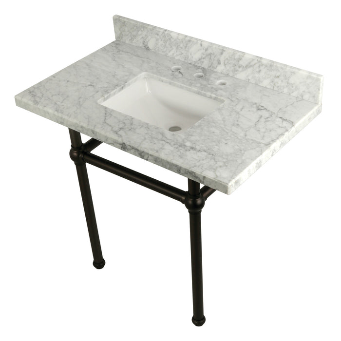 Fauceture KVPB3630MBSQ5 36-Inch Marble Console Sink with Brass Feet, Carrara Marble/Oil Rubbed Bronze