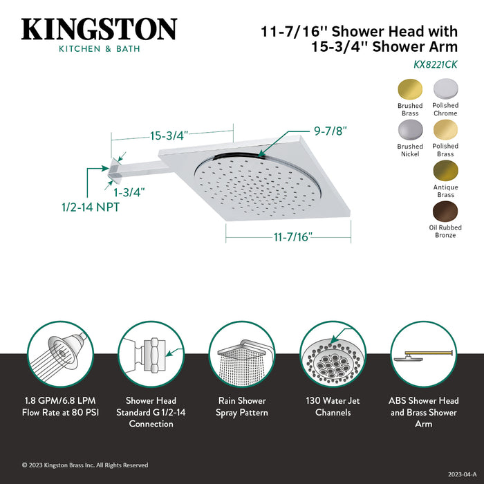 Shower Scape KX8228CK 12-Inch Square Rainfall ABS Shower Head with 15-3/4-Inch Shower Arm, Brushed Nickel