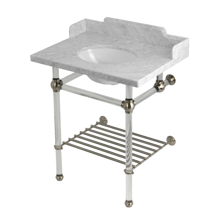 Pemberton LMS30MAB8 30-Inch Console Sink with Acrylic Legs (8-Inch, 3 Hole), Marble White/Brushed Nickel