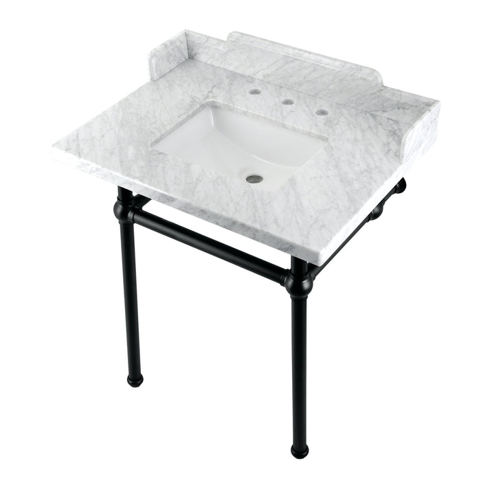 Fauceture LMS30MBSQ0 30-Inch Carrara Marble Console Sink with Brass Legs, Marble White/Matte Black