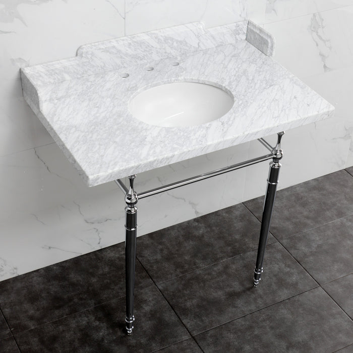 Fauceture LMS3622M81 36-Inch Carrara Marble Console Sink with Brass Legs, Marble White/Polished Chrome