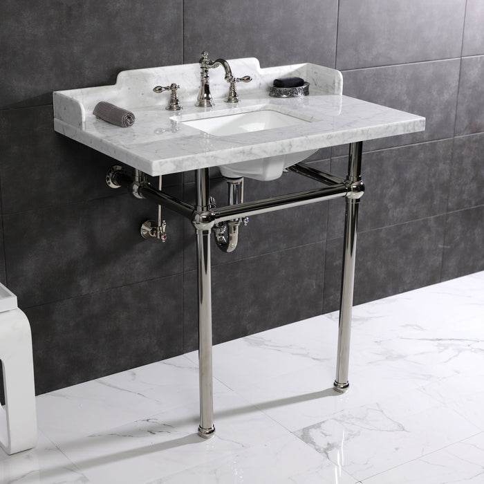 Fauceture LMS36MBSQ6 36-Inch Carrara Marble Console Sink with Brass Legs