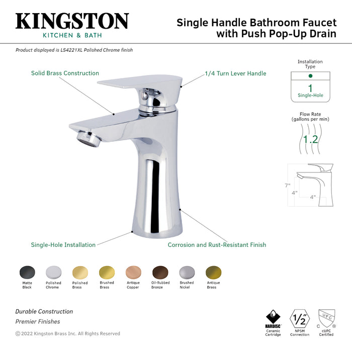 Millennium LS4221XL Single-Handle 1-Hole Deck Mount Bathroom Faucet with Push Pop-Up, Polished Chrome