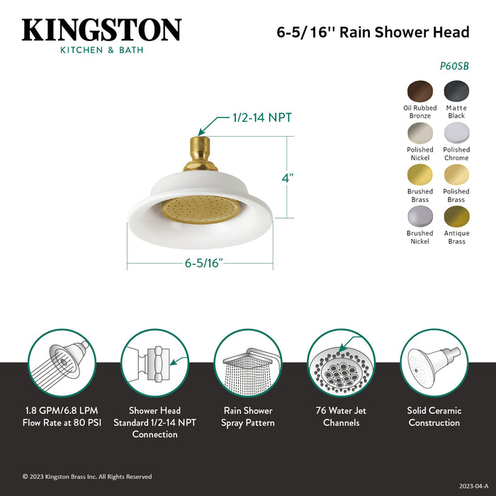 Victorian P60SN 6-5/16-Inch Round Raindrop Ceramic Shower Head, Brushed Nickel