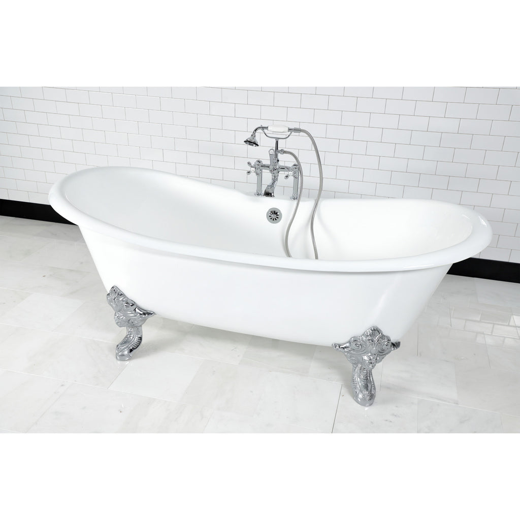 Tazatina VCT7D5431B5 54-Inch Cast Iron Single Slipper Clawfoot Tub with  7-Inch Faucet Drillings, White/Oil Rubbed Bronze