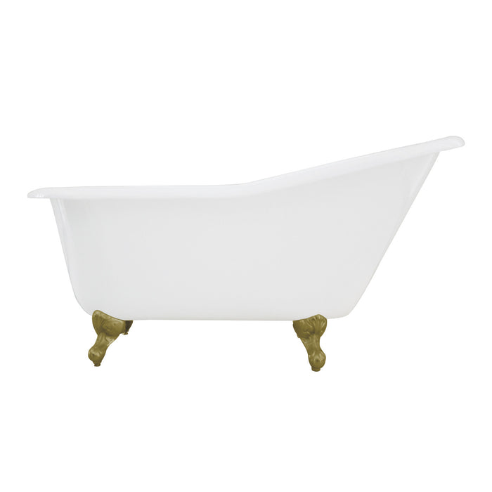 Aqua Eden VCTND6030NT7 60-Inch Cast Iron Single Slipper Clawfoot Tub (No Faucet Drillings), White/Brushed Brass