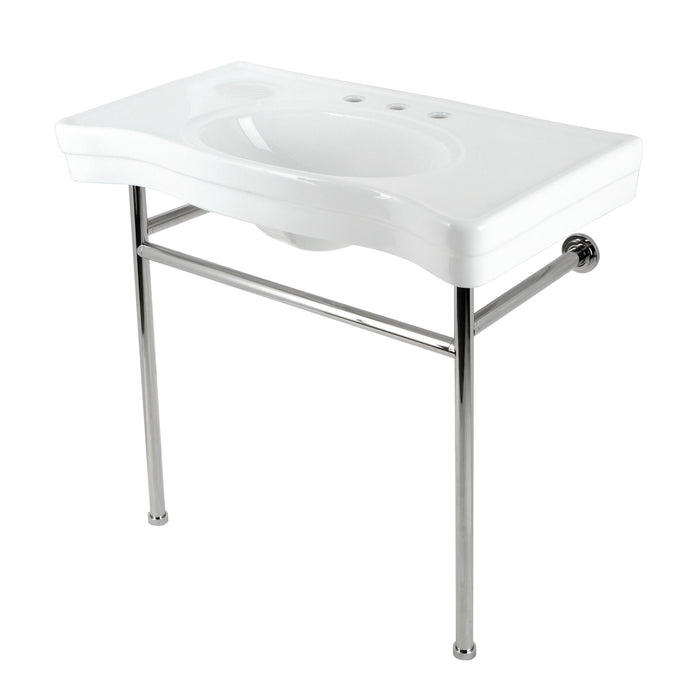 Bristol VPB28140W86 36-Inch Console Sink with Stainless Steel Legs (8-Inch, 3 Hole), White/Polished Nickel