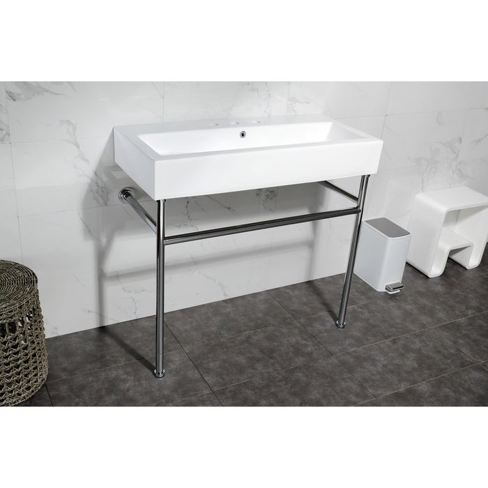 New Haven VPB3917W1ST 39-Inch Console Sink with Stainless Steel Legs  (8" Centers), White/Polished Chrome