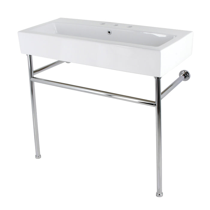 New Haven VPB3917W1ST 39-Inch Console Sink with Stainless Steel Legs  (8" Centers), White/Polished Chrome