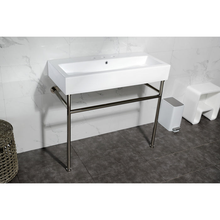 New Haven VPB3917W6ST 39-Inch Console Sink with Stainless Steel Legs  (8" Centers), White/Polished Nickel