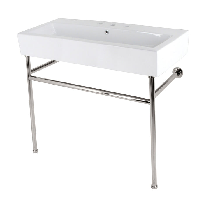 New Haven VPB3917W6ST 39-Inch Console Sink with Stainless Steel Legs  (8" Centers), White/Polished Nickel